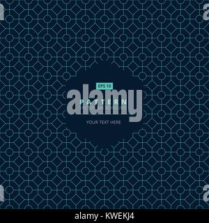 abstract pattern square octagon and circle light blue on dark background with hexagon label copy space, vector illustration Stock Vector