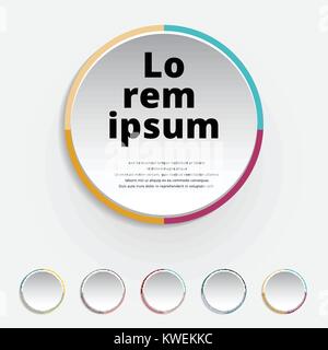 Abstract 3D circle label colorful border with a five set for design. Business circle with options for brochure, diagram, workflow, timeline, web desig Stock Vector