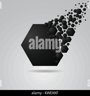 Abstract hexagon geometric background black explosion broke spread. vector illustration Stock Vector
