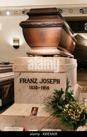 Vienna,  Austria - August 16, 2017: Franz Joseph emperor Tomb. It is in Imperial Crypt of Vienna,  located in Capuchin Church in Neuer Markt Stock Photo