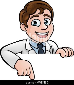 Pointing Cartoon Scientist Character Sign Stock Vector