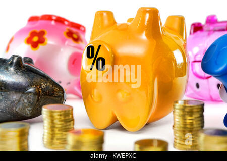 Dead piggy banks, symbolic photo negative interest, Tote Sparschweine, Symbolfoto Negativzinsen Stock Photo