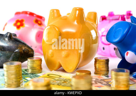 Dead piggy banks, symbolic photo negative interest, Tote Sparschweine, Symbolfoto Negativzinsen Stock Photo