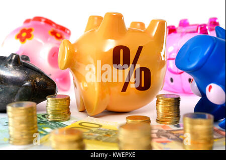 Dead piggy banks, symbolic photo negative interest, Tote Sparschweine, Symbolfoto Negativzinsen Stock Photo