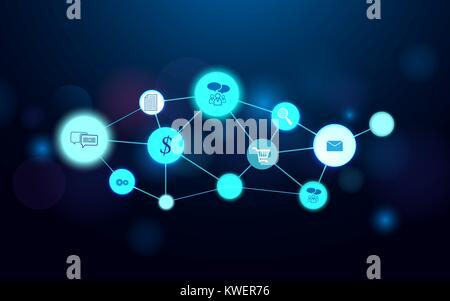 Abstract futuristic Molecules lines and business icons connection technology concept background Stock Vector