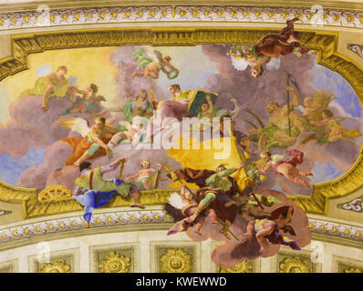Ceiling Fresco (1730) in the Famous Prunksaal or State Hall of the Austrian National Library in the Hofburg in Vienna, Austria, depicting Victory Stock Photo