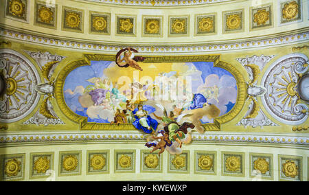 Ceiling Fresco (1730) in the Famous Prunksaal or State Hall of the Austrian National Library in the Hofburg in Vienna, Austria Stock Photo