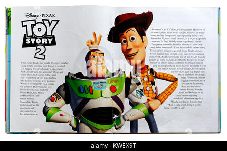 Pixar character Woody and Buzz Lightyear from the film Toy Story in a Pixar Character Guide Stock Photo