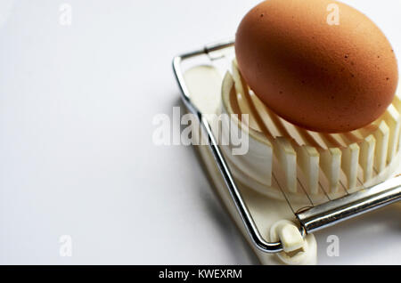 Egg on an egg slicer Stock Photo