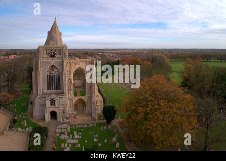 Autumn, Ariel view of Crowland Abbey; Crowland town; Lincolnshire; England; UK Stock Photo