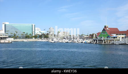 LONG BEACH, CA - FEBRUARY 21, 2015: Shoreline Village at Rainbow Harbor. The harbor and village is a popular family friendly destinations for tourists Stock Photo