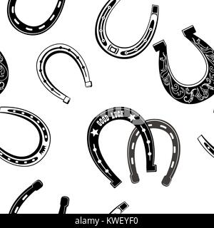 Horse shoe icon seamless pattern. Lucky steel horseshoes background. Good luck symbol wallpaper Stock Vector