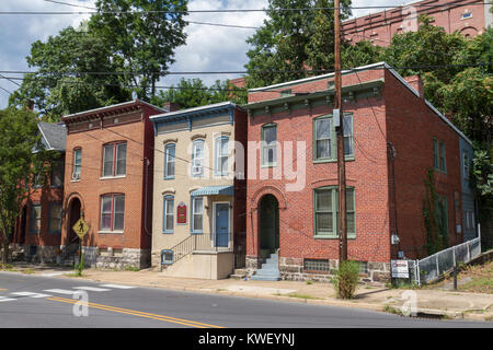 Row of typical historic houses in the center of the City of Cumberland, Maryland, United States. Stock Photo