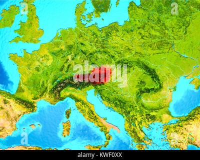 Austria highlighted in red on planet Earth. 3D illustration. Elements of this image furnished by NASA. Stock Photo