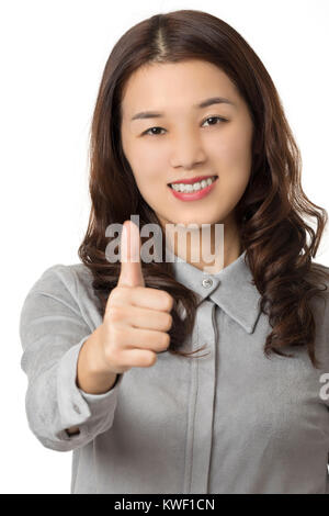 Portrait of a Beautiful Asian American woman displaying a bit of attitude isolated on a white background Stock Photo