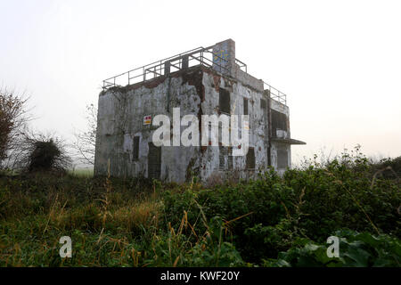 Tangmere Control Tower, near Chichester, UK. There is a local campaign to preserve and restore the control tower in Tangmere. Stock Photo