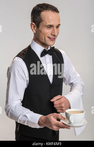 Excellent service, waiter profession, occupation concept. Young smiling ...