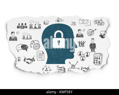 Business concept: Head With Padlock on Torn Paper background Stock Photo