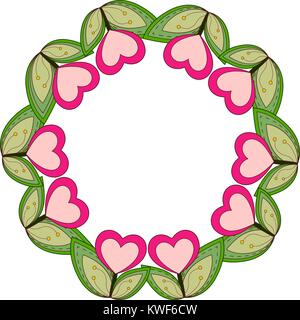 Colorful wreath poster with heart plants and leafs. Stock Vector