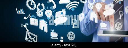 Composite image of cropped image of businessman using digital tablet Stock Photo
