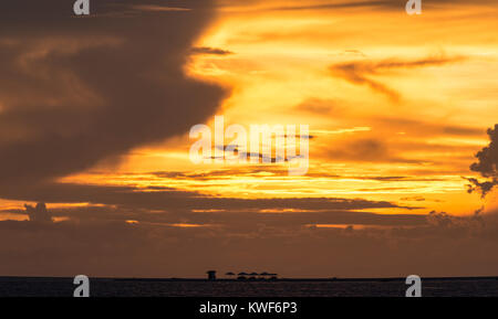 Fisherman reeling in his nets during sunset Stock Photo