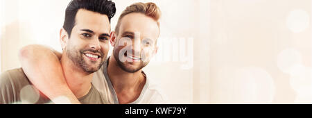 Smiling gay couple hugging Stock Photo
