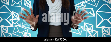 Composite image of mid section of businesswoman using interface screen Stock Photo