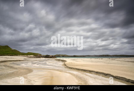 Moody grey sky over deserted Reef beach, Isle of Lewis, Outer Hebrides, Scotland Stock Photo