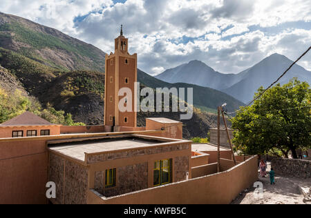 Village Mosque in Tamatert, Imlil valley. High Atlas. Stock Photo