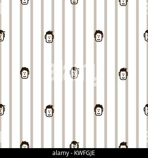 Fun icon faces striped seamless vector pattern. Stock Vector
