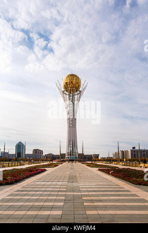 Bayterek on Nurjol Boulevard, an iconic modern monument and observation tower which is an emblem of Nur-Sultan (Astana), capital city of Kazakhstan Stock Photo