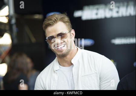 MALAGA, SPAIN - AUGUST 05: Kellan Lutz, Sylvester Stallone, Wesley Snipes, Antonio Banderas and Jason Statham attend the Premiere of 'The Expendables 3' on August 5, 2014 in Malaga, Spain.  People:  Kellan Lutz Stock Photo