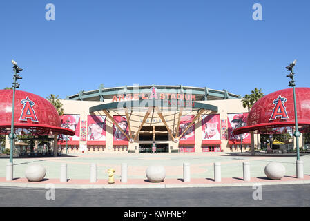 ANAHEIM, CALIFORNIA - FEBRUARY 24, 2017: Main gate entrance to Angel Stadium of Anaheim. The stadium is home to the Los Angeles Angels of Anaheim. Stock Photo
