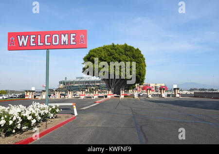 ANAHEIM, CA - MARCH 17, 2017: Angel Stadium State College Entrance. Located in Orange County the stadium is the home of MLB's Los Angeles Angels of An Stock Photo