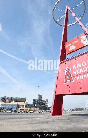ANAHEIM, CA - MARCH 17, 2017: Angel Stadium and the Big A. Located in Orange County the stadium is the home of MLB's Los Angeles Angels of Anaheim. Stock Photo