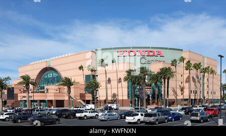 ANAHEIM, CA, FEBRUARY 11, 2015: The Honda Center in Anaheim, California. The arena is home to the Anaheim Ducks of the National Hockey League and the  Stock Photo