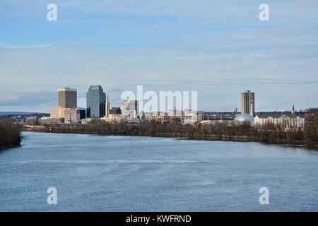 The Springfield Massachusetts skyline, showing the Metropolis of Western New England in the Wintertime. Northeast, United States of America. Stock Photo