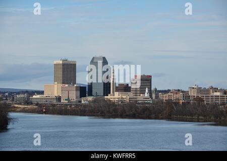 The Springfield Massachusetts skyline, showing the Metropolis of Western New England in the Wintertime. Northeast, United States of America. Stock Photo