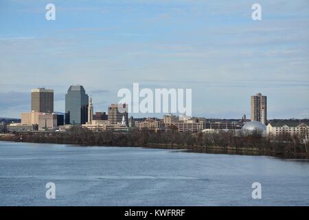 The Springfield Massachusetts skyline, showing the Metropolis of Western New England in the Wintertime. Northeast, United States of America. Stock Photo