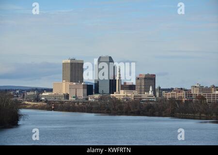 The Springfield Massachusetts skyline, showing the Metropolis of Western New England in the Wintertime. Northeast, United States of America. Stock Photo