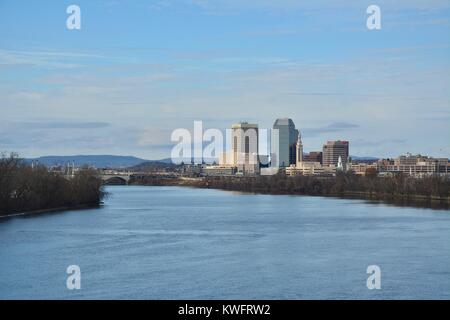 The Springfield Massachusetts skyline, showing the Metropolis of Western New England in the Wintertime. Northeast, United States of America. Stock Photo