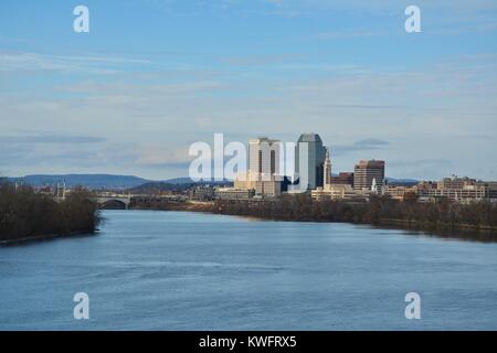 The Springfield Massachusetts skyline, showing the Metropolis of Western New England in the Wintertime. Northeast, United States of America. Stock Photo