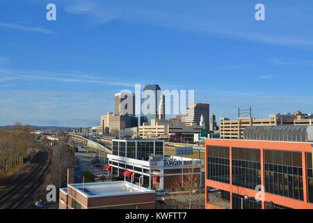 The Springfield Massachusetts skyline, showing the Metropolis of Western New England in the Wintertime. Northeast, United States of America. Stock Photo