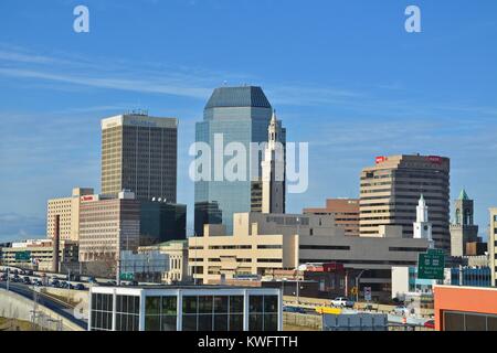 The Springfield Massachusetts skyline, showing the Metropolis of Western New England in the Wintertime. Northeast, United States of America. Stock Photo