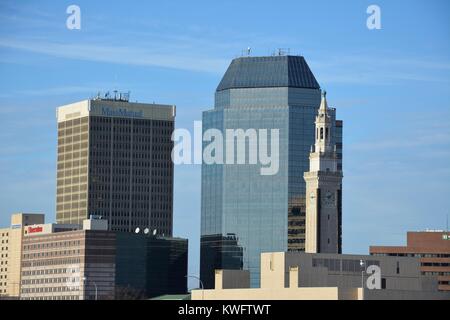 The Springfield Massachusetts skyline, showing the Metropolis of Western New England in the Wintertime. Northeast, United States of America. Stock Photo