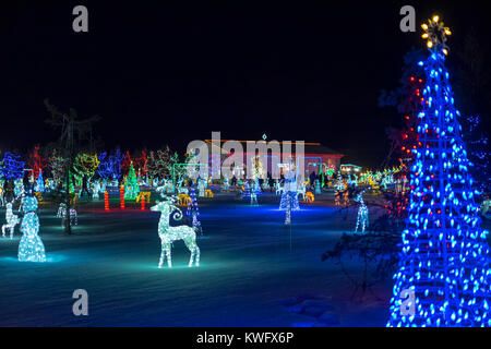 A view of the Leduc Country Lights, a brilliant Christmas lights display, in Leduc County, Alberta, Canada. Stock Photo