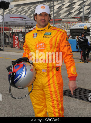 DAYTONA  BEACH FL - JANUARY 06:  Grey's Anatomy actor Patrick 'McDreamy' Dempsey is starting to show his age a bit as he is seen with a grey streak in his head. Patrick Galen Dempsey (born January 13, 1966) is an American actor, known for his role as neurosurgeon Dr. Derek Shepherd ('McDreamy') on the medical drama Grey's Anatomy. Dempsey is sighted during testing for Rolex Sports Car Series Rolex 24 at Daytona International Speedway on January 6, 2012 in Daytona Beach, Florida  People:  Patrick Dempsey Stock Photo