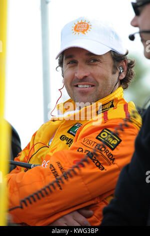 DAYTONA  BEACH FL - JANUARY 06:  Grey's Anatomy actor Patrick 'McDreamy' Dempsey is starting to show his age a bit as he is seen with a grey streak in his head. Patrick Galen Dempsey (born January 13, 1966) is an American actor, known for his role as neurosurgeon Dr. Derek Shepherd ('McDreamy') on the medical drama Grey's Anatomy. Dempsey is sighted during testing for Rolex Sports Car Series Rolex 24 at Daytona International Speedway on January 6, 2012 in Daytona Beach, Florida  People:  Patrick Dempsey Stock Photo