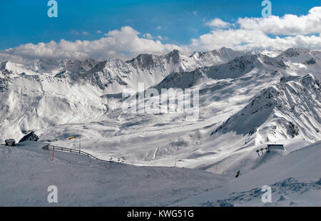 Winter Mountain panorama seen from Weisshorn Peak, Arosa, Grisons, Switzerland Stock Photo