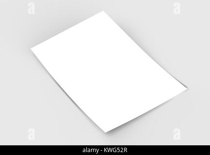 A4 format empty paper note template. White sheet  paper mock up. 3D illustrating Stock Photo